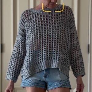 She + Sky Gray Open-Knit Sweater